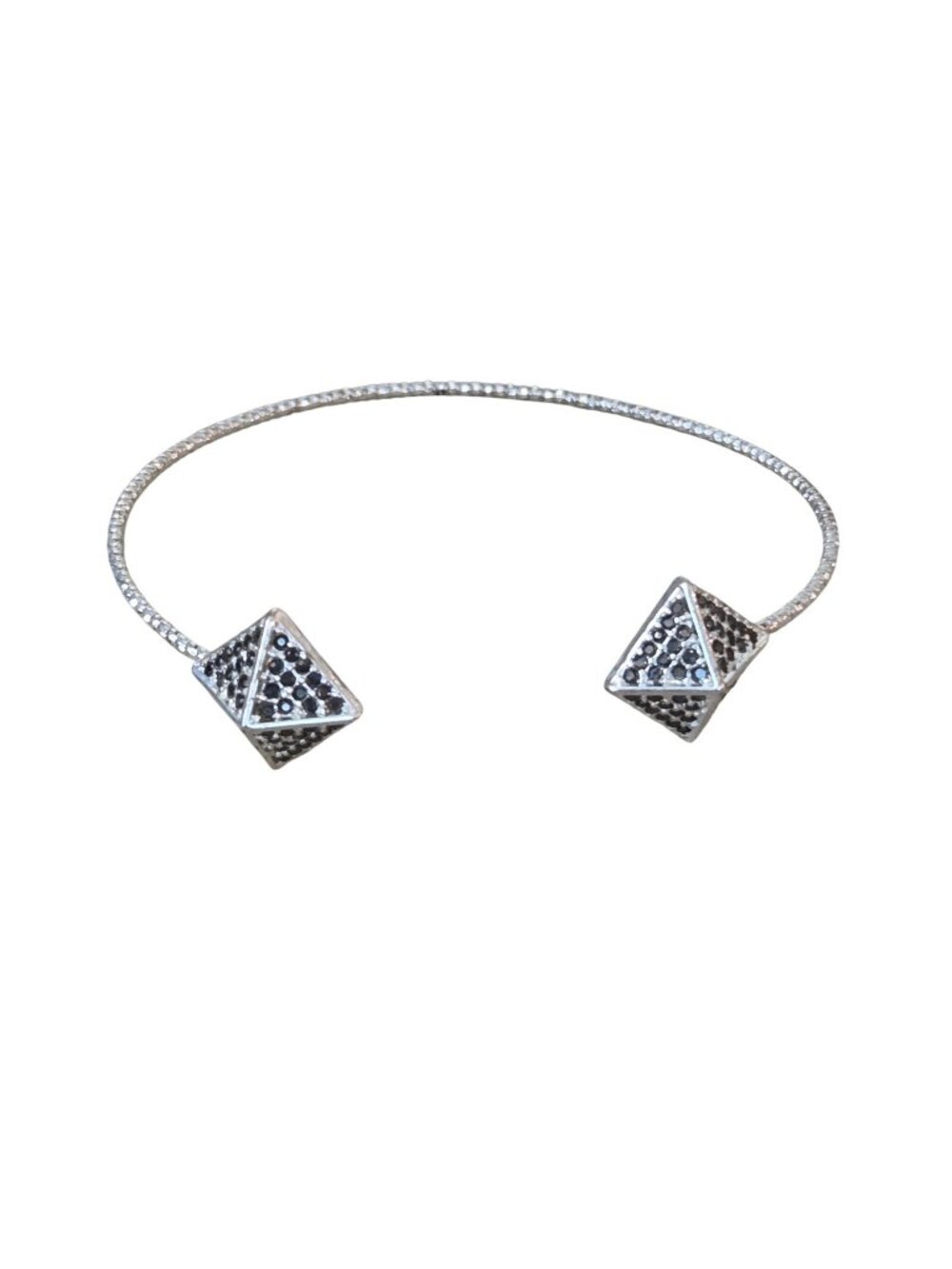 Bomb Party Silver Tone Black Pave Rhinestone Pyramid Open Cuff Bracelet